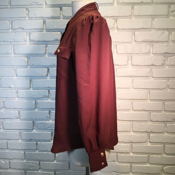 EXPRESS Portofino Balloon Sleeve Button down Blouse Medium missing scarf - Picture 2 of 8